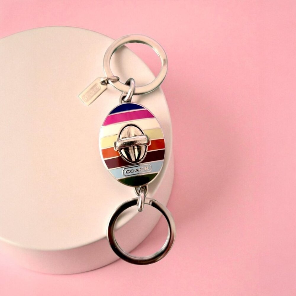 COACH Vintage legacy turnlock multicolor striped key ring charm